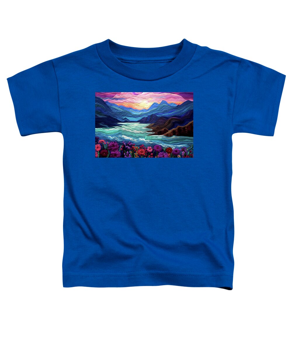 Landscapes Toddler T-Shirt featuring the digital art Landscape at Sunset - Quilted Effect by Peggy Collins