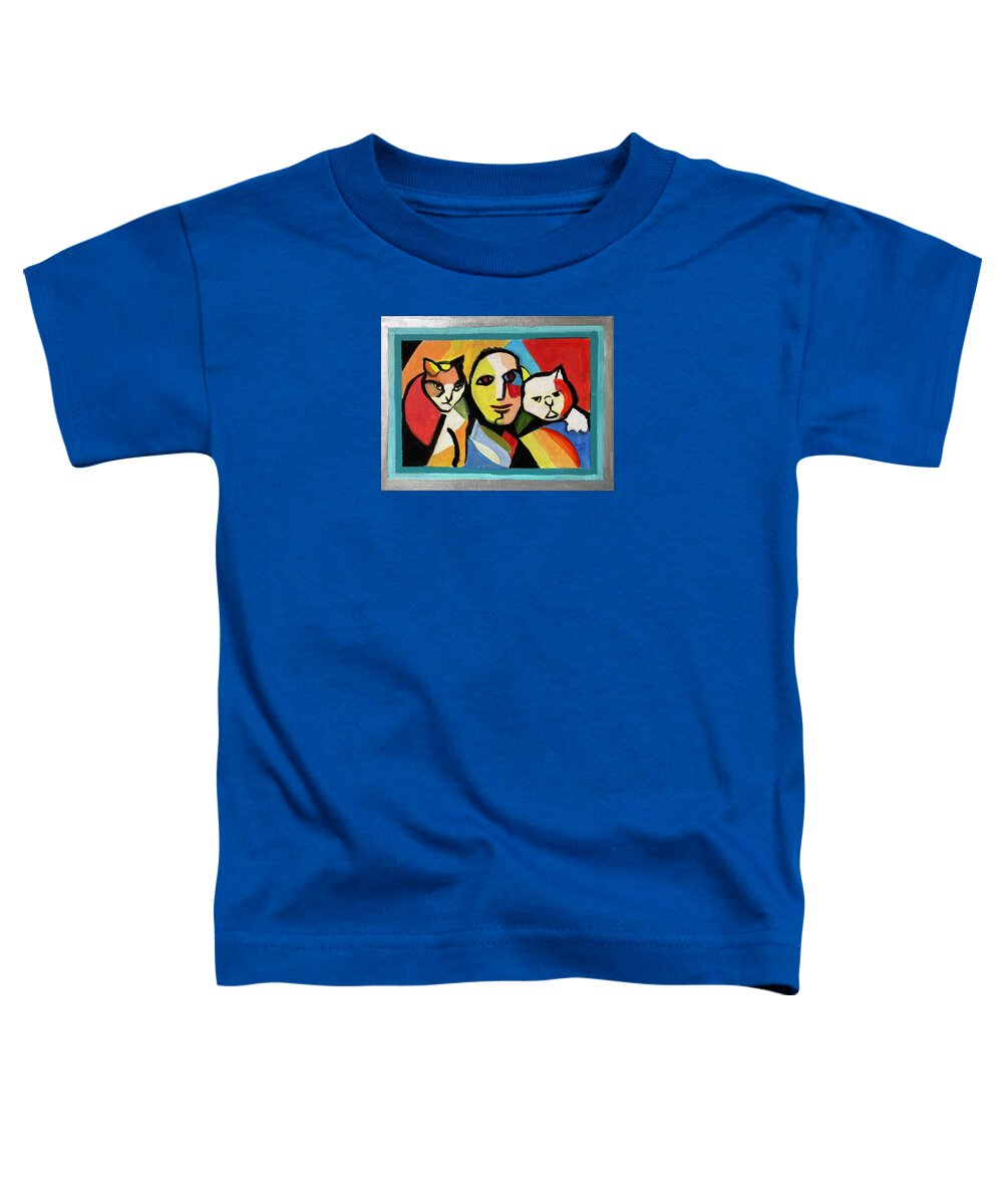 Mexican Design Toddler T-Shirt featuring the painting Leo and Two Cats by Suzanne Giuriati Cerny