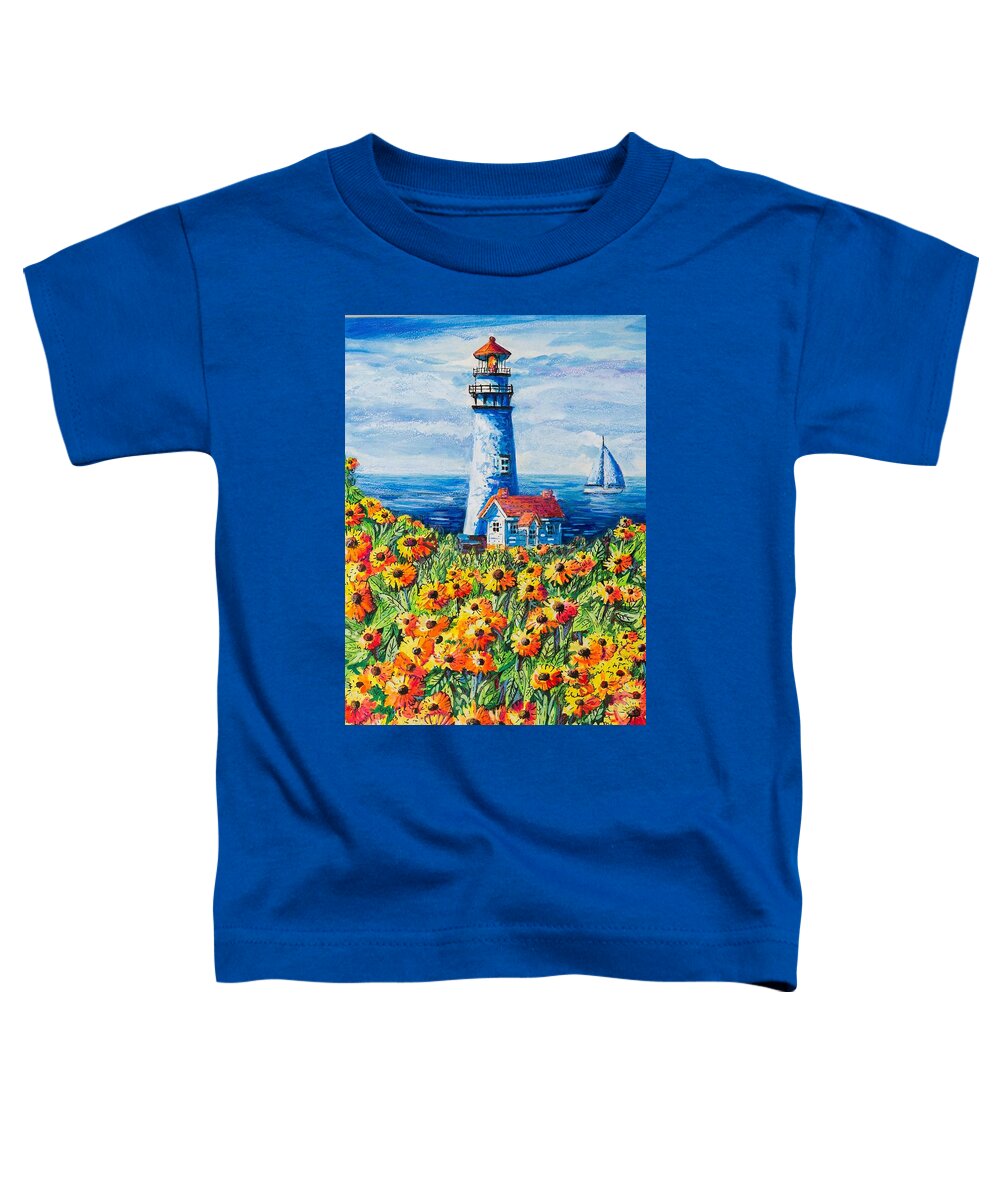 Lighthouse Toddler T-Shirt featuring the painting Lighthouse Vista by Diane Phalen