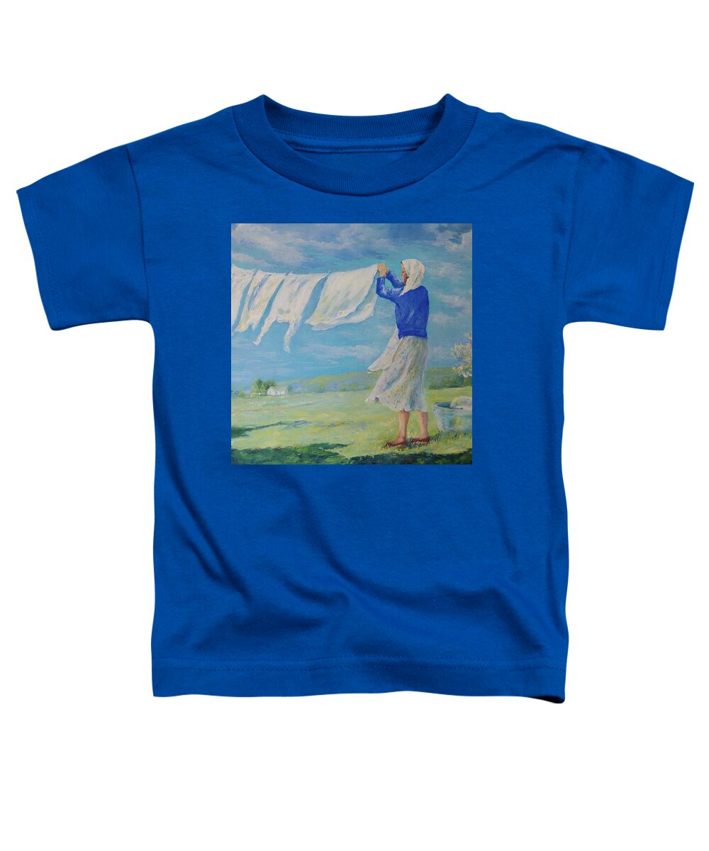 March Toddler T-Shirt featuring the painting Mama, a Strong Sand Mountain Woman by ML McCormick