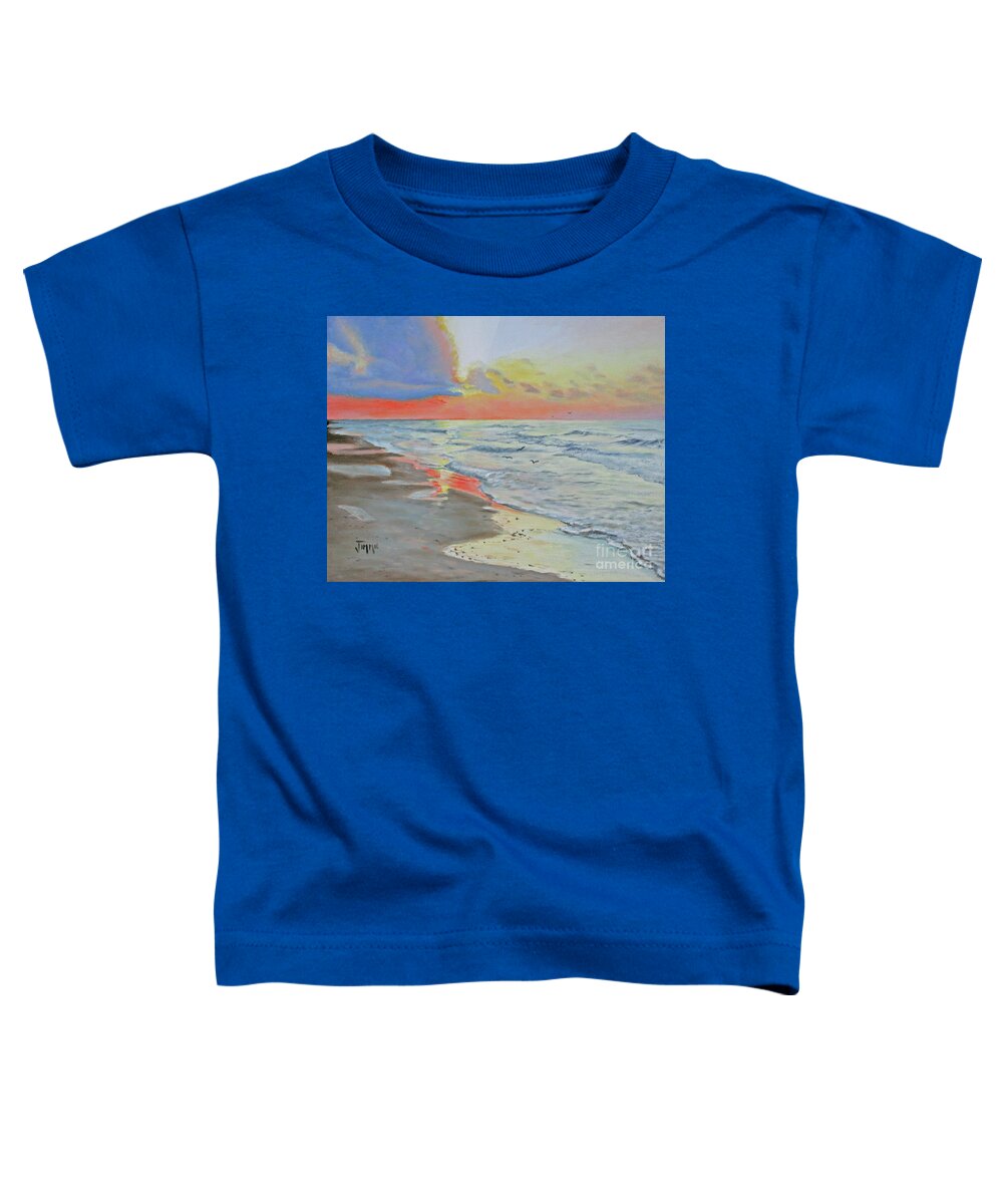 Matagorda Toddler T-Shirt featuring the painting Matagorda Beach Sunrise by Jimmie Bartlett