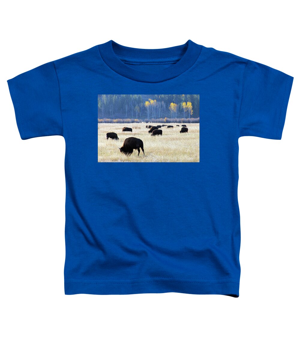 Bison Toddler T-Shirt featuring the photograph Painting of Grazing Bison by Robert Carter