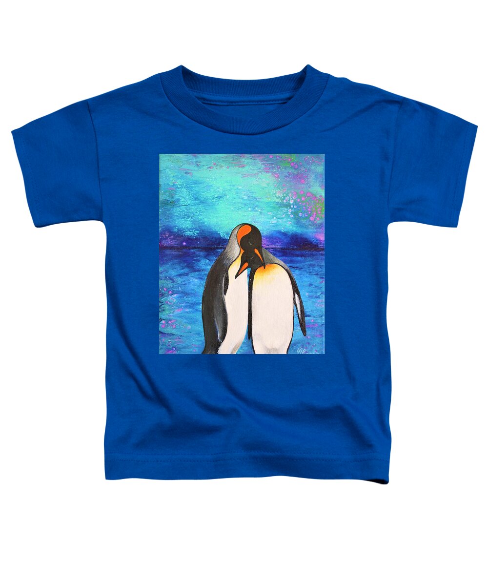 Wall Art Home Decor Art Acrylic Painting Original Art Abstract Painting Pouring Art Pouring Technique Art For Sale Gallery Wall Wild Animals North Birds Wild Birds Toddler T-Shirt featuring the painting Penguins by Tanya Harr