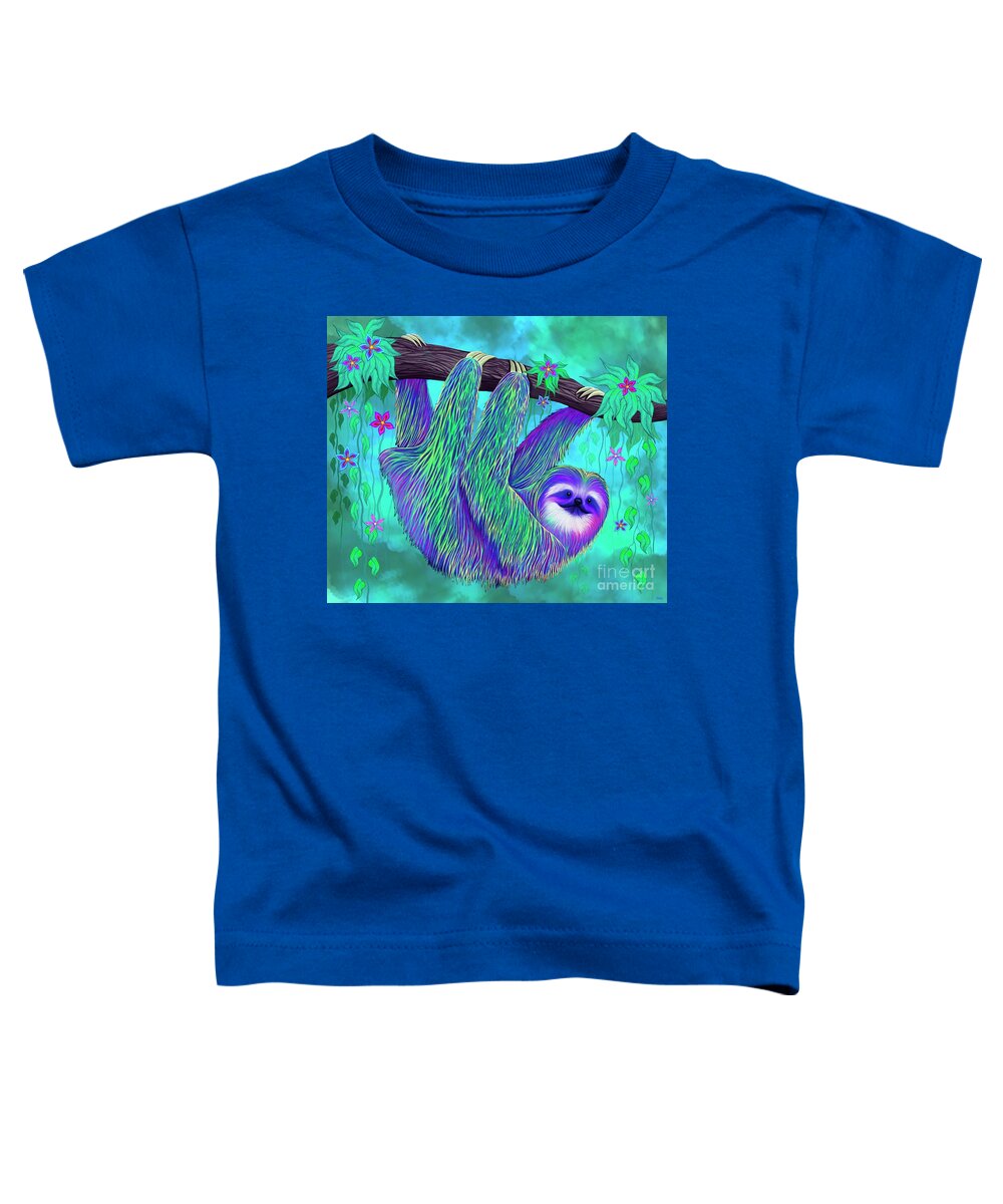 Sloth Toddler T-Shirt featuring the digital art Rain Forest Flowers Sloth by Nick Gustafson