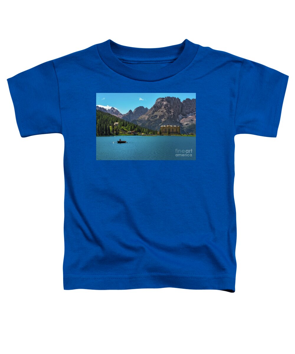 Misurina Toddler T-Shirt featuring the photograph Rowing in the lake by The P