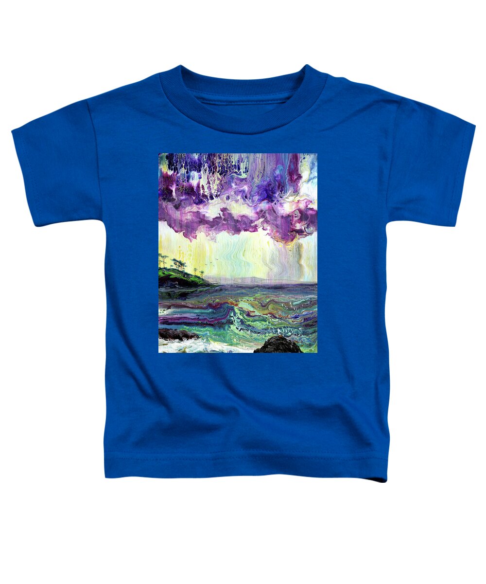 Pacific Northwest Toddler T-Shirt featuring the painting Seagulls in Sunset Rain by Laura Iverson