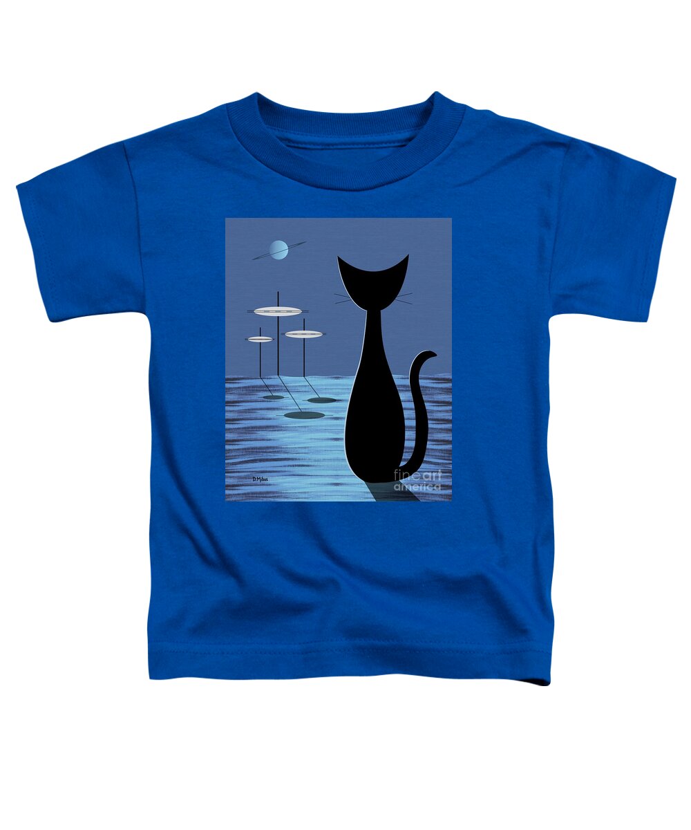 Cat Toddler T-Shirt featuring the digital art Space Cat in Blue by Donna Mibus