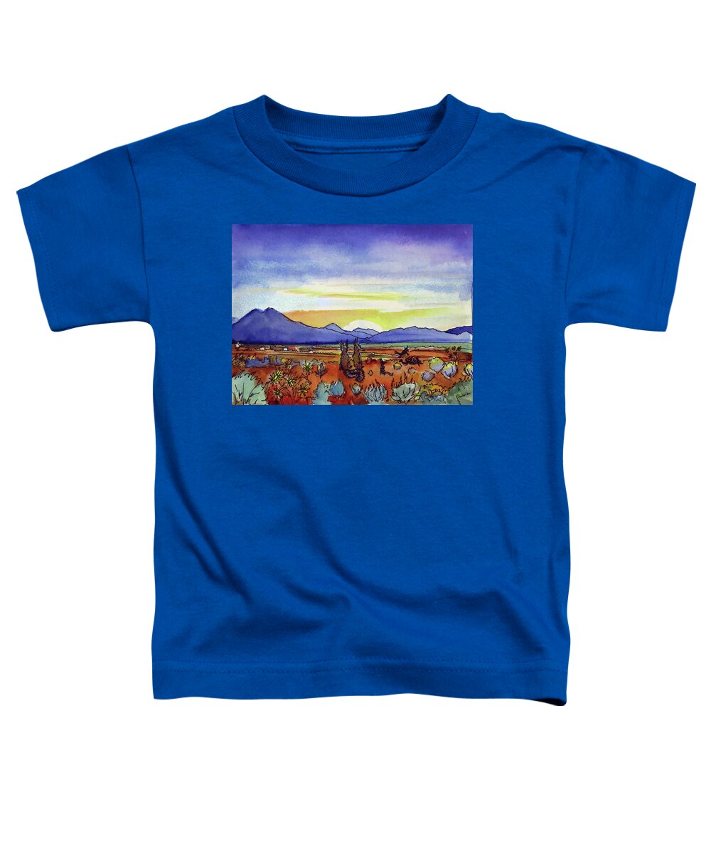 Coyote Toddler T-Shirt featuring the painting Taos Coyote Sunrise by David Sockrider