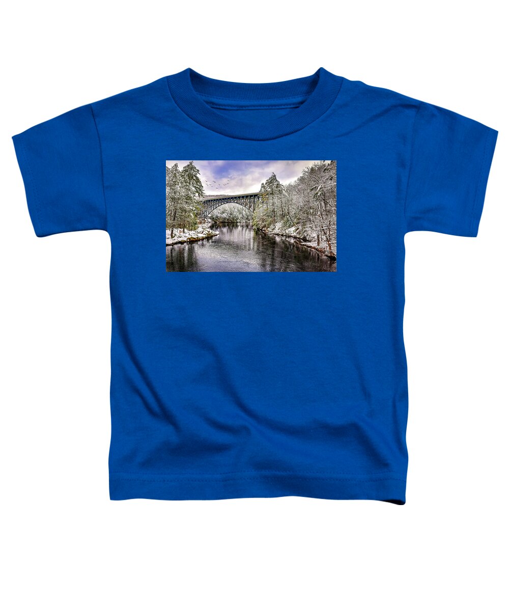 French King Bridge Toddler T-Shirt featuring the photograph The French King Bridge in Winter by Mitchell R Grosky