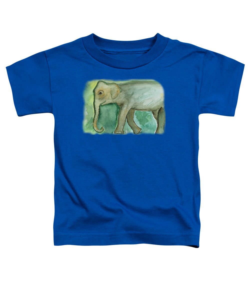 Elephant Toddler T-Shirt featuring the painting Walking Elephant Healing Green by Sandy Rakowitz