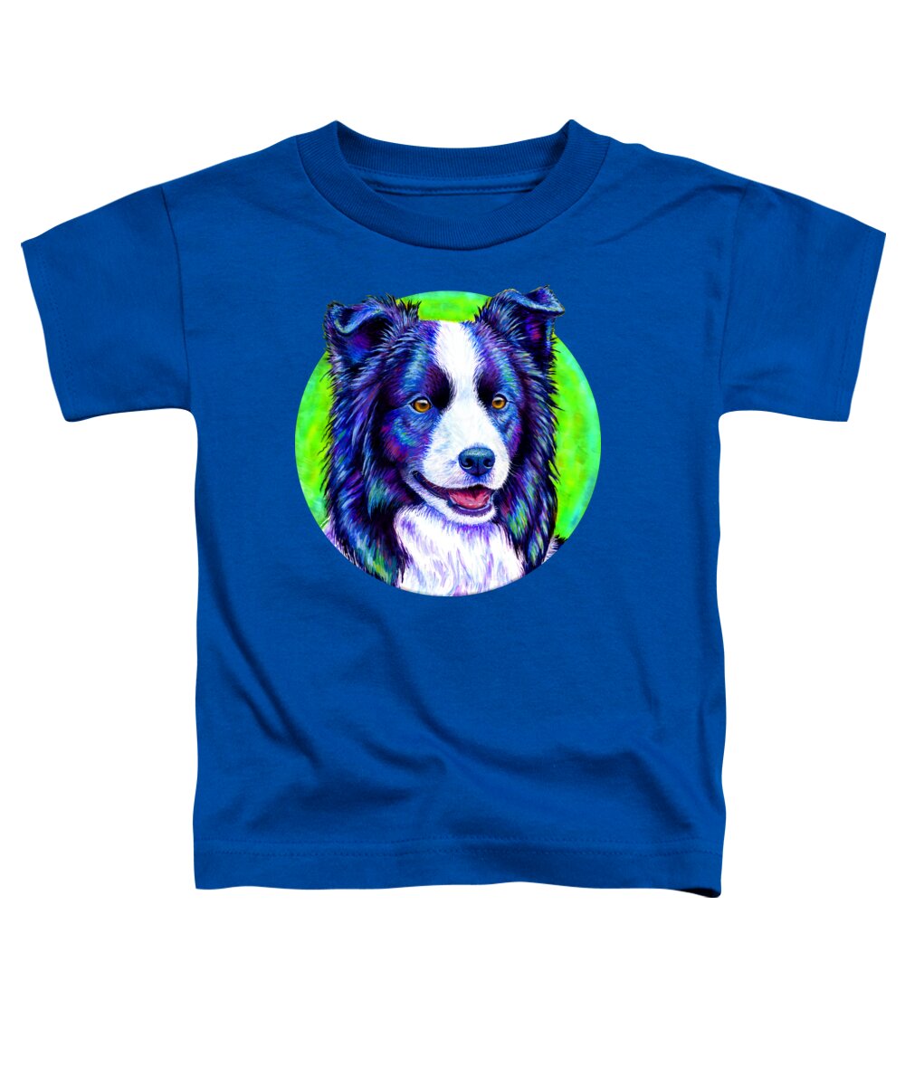 Border Collie Toddler T-Shirt featuring the painting Watchful Eye - Colorful Border Collie Dog by Rebecca Wang