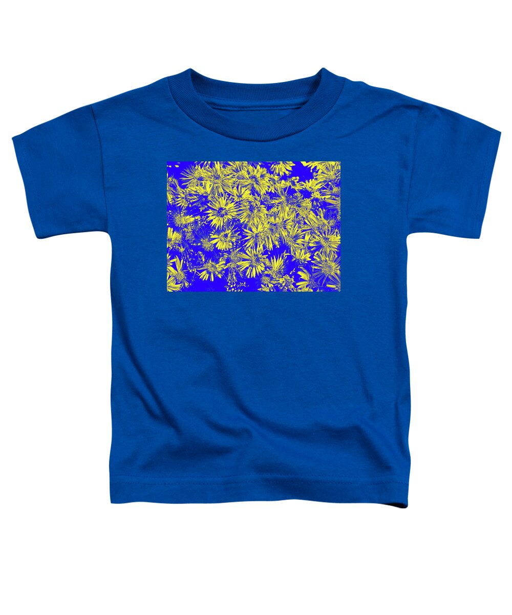 Pacific Northwest Toddler T-Shirt featuring the digital art Yellow Flowers On Blue by David Desautel