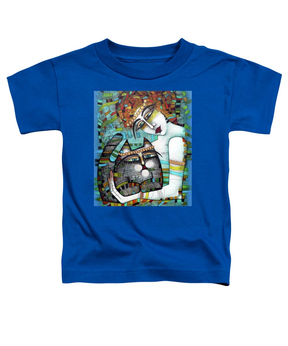 Albena Toddler T-Shirt featuring the painting Young girl with a cat by Albena Vatcheva