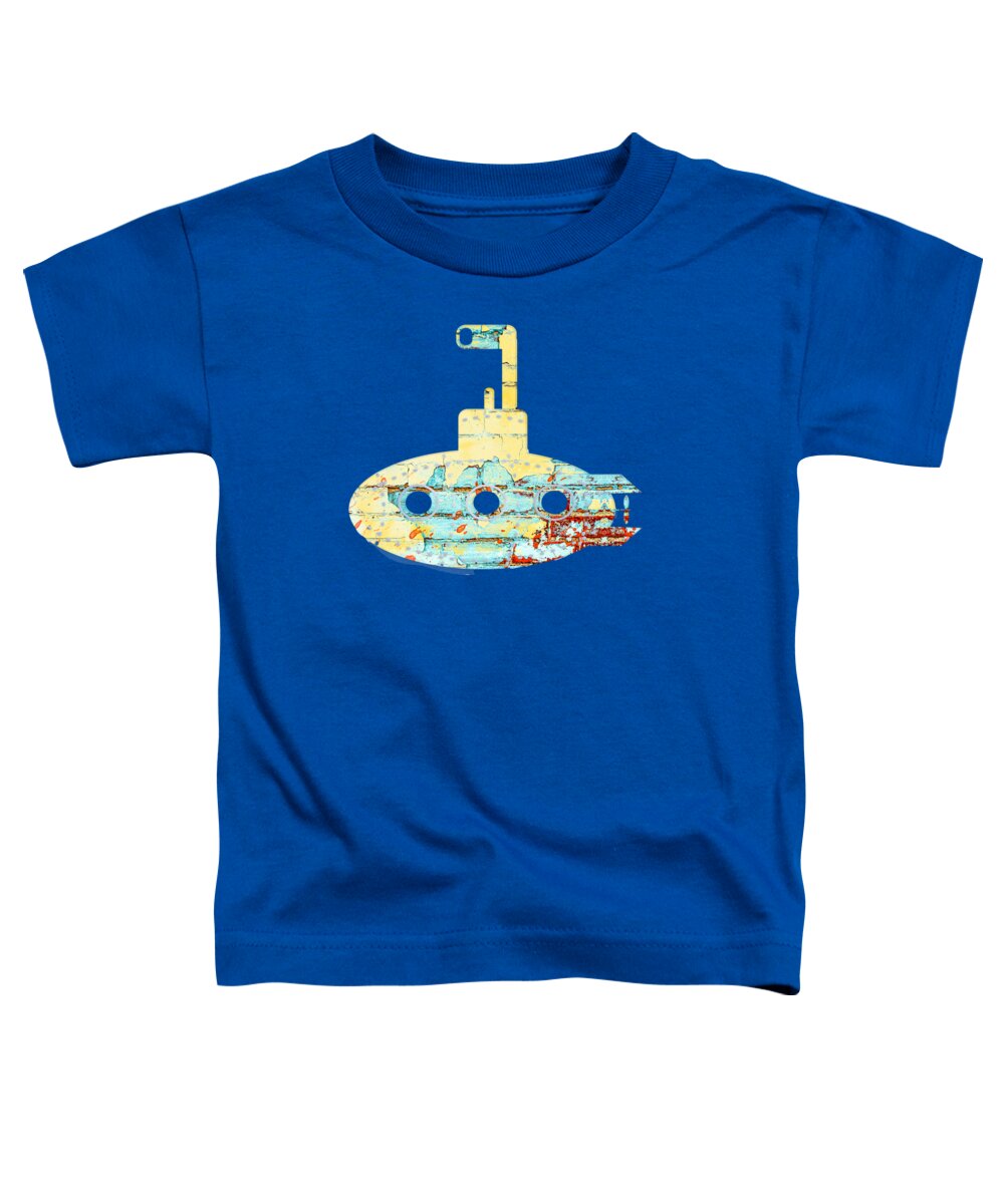 Yellow Toddler T-Shirt featuring the digital art Zany Yellow Submarine at Sunset by Marianne Campolongo