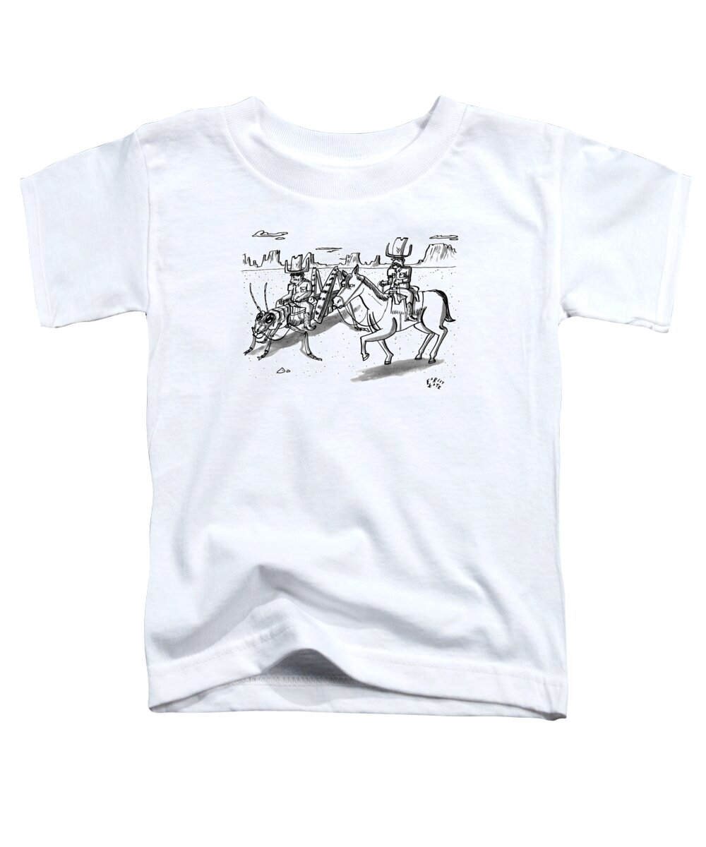 Cowboys Toddler T-Shirt featuring the drawing A Cowboy Rides A Horse Next To Another Cowboy Who #1 by Farley Katz