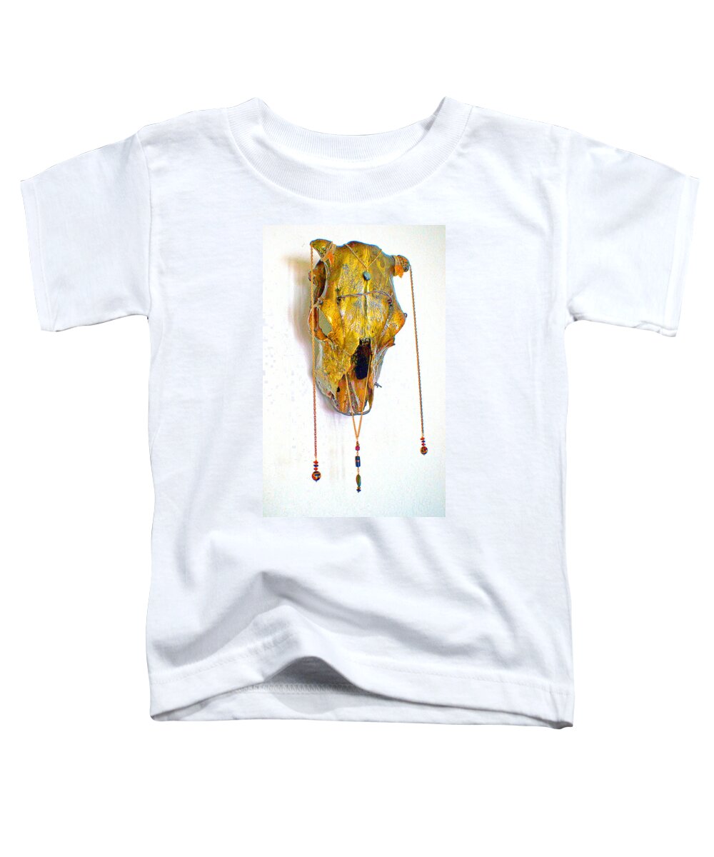 Skulls Toddler T-Shirt featuring the mixed media Gold and Black Illuminating Steer Skull by Mayhem Mediums