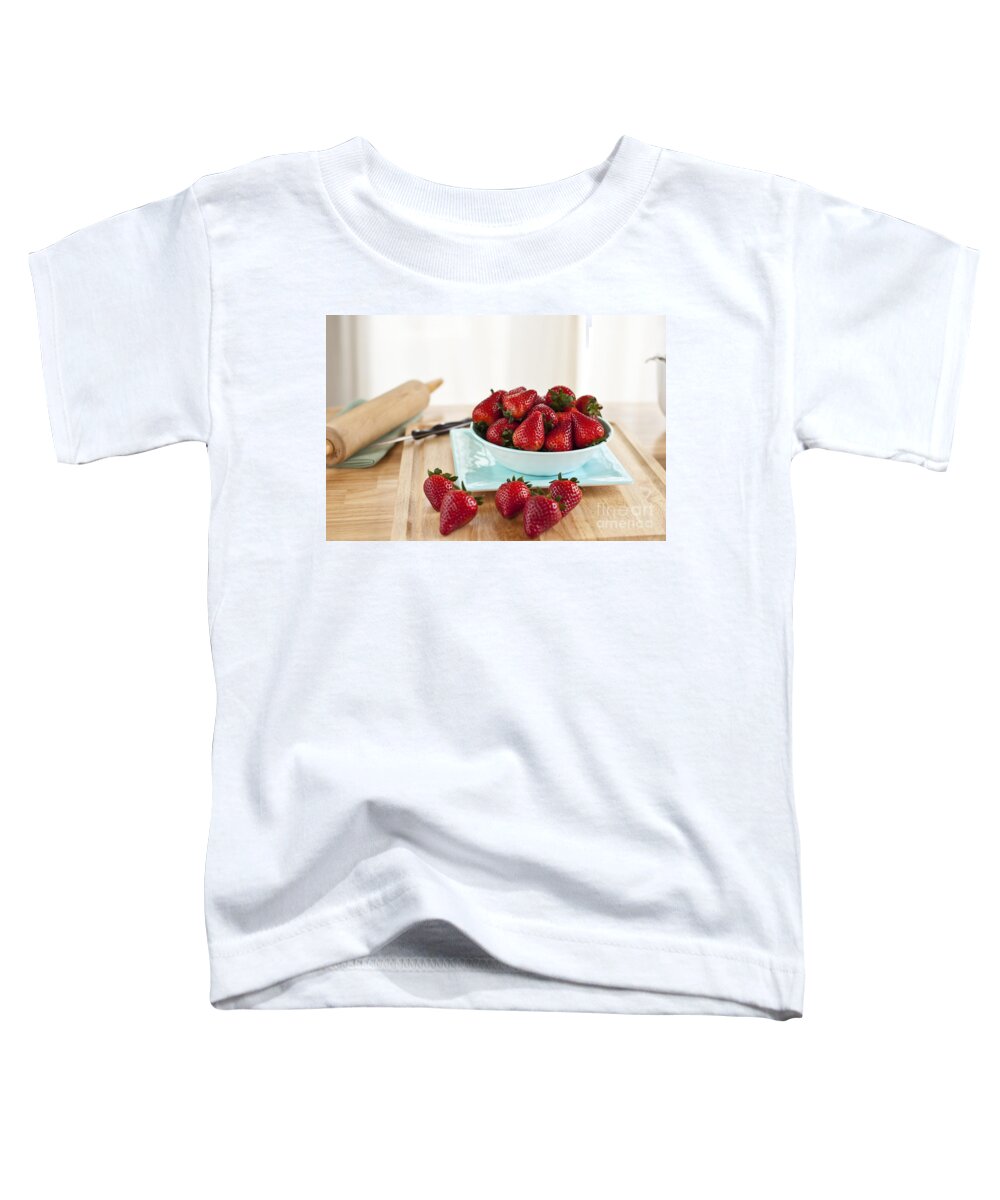 Abundance Toddler T-Shirt featuring the photograph Ripe Strawberries In A Bowl On Counter #1 by Jim Corwin