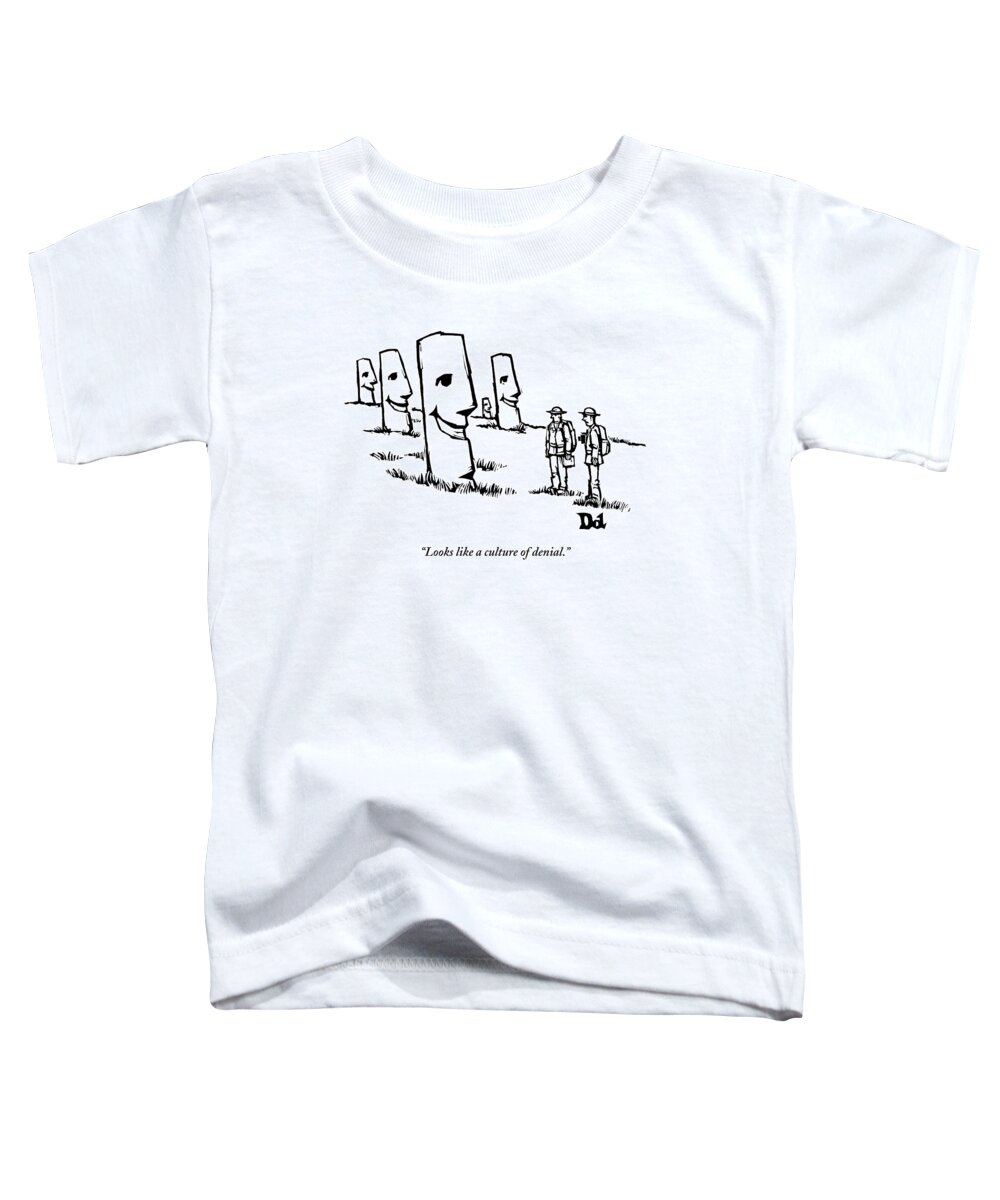 Easter Island Toddler T-Shirt featuring the drawing Two Tourists/ Explorers On Easter Island Come #1 by Drew Dernavich