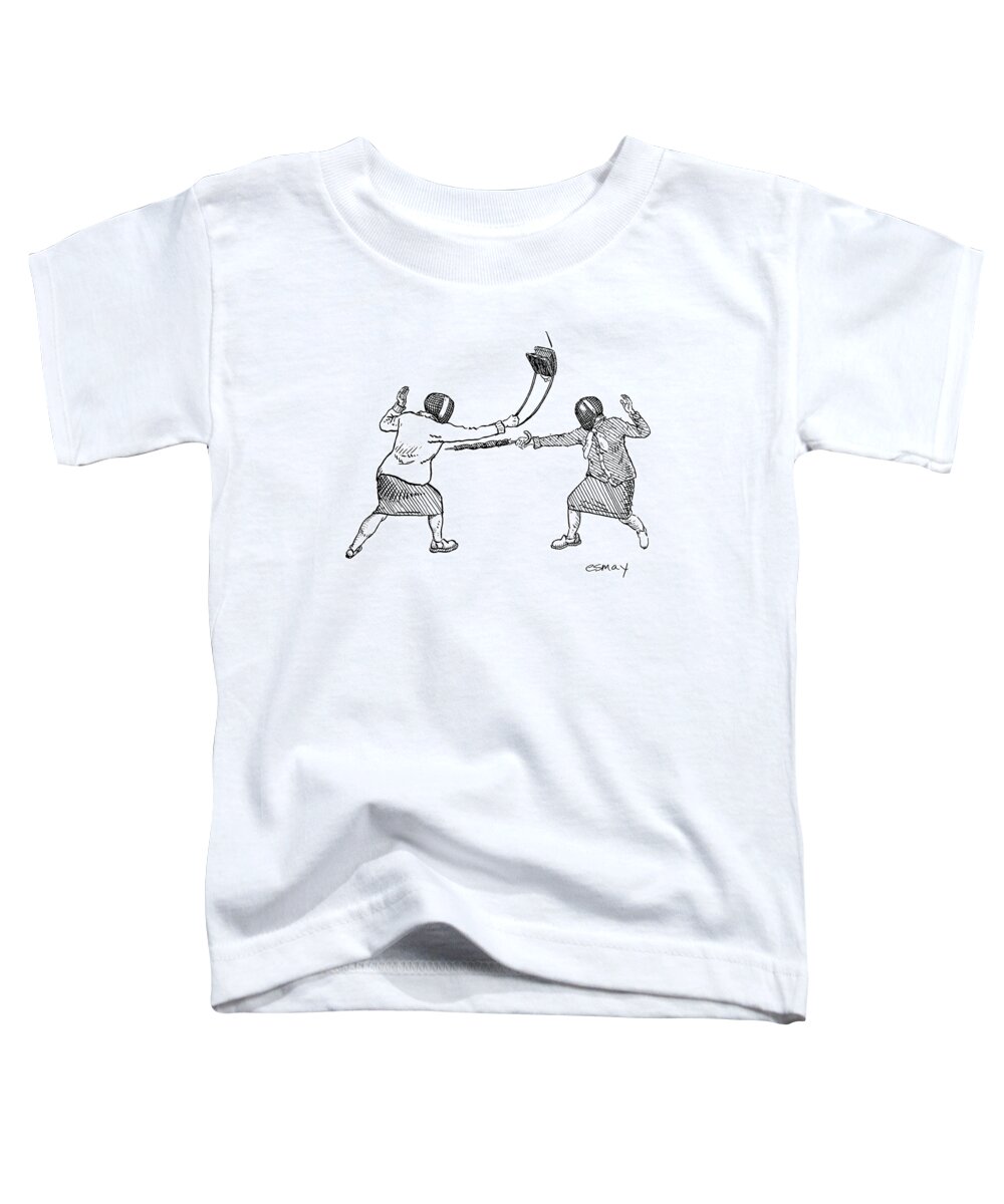 Sports Fencing Word Play 

(two Women In Fencing Masks Dueling With An Umbrella And A Purse.) 122558 Res Rob Esmay Toddler T-Shirt featuring the drawing New Yorker June 19th, 2006 by Rob Esmay