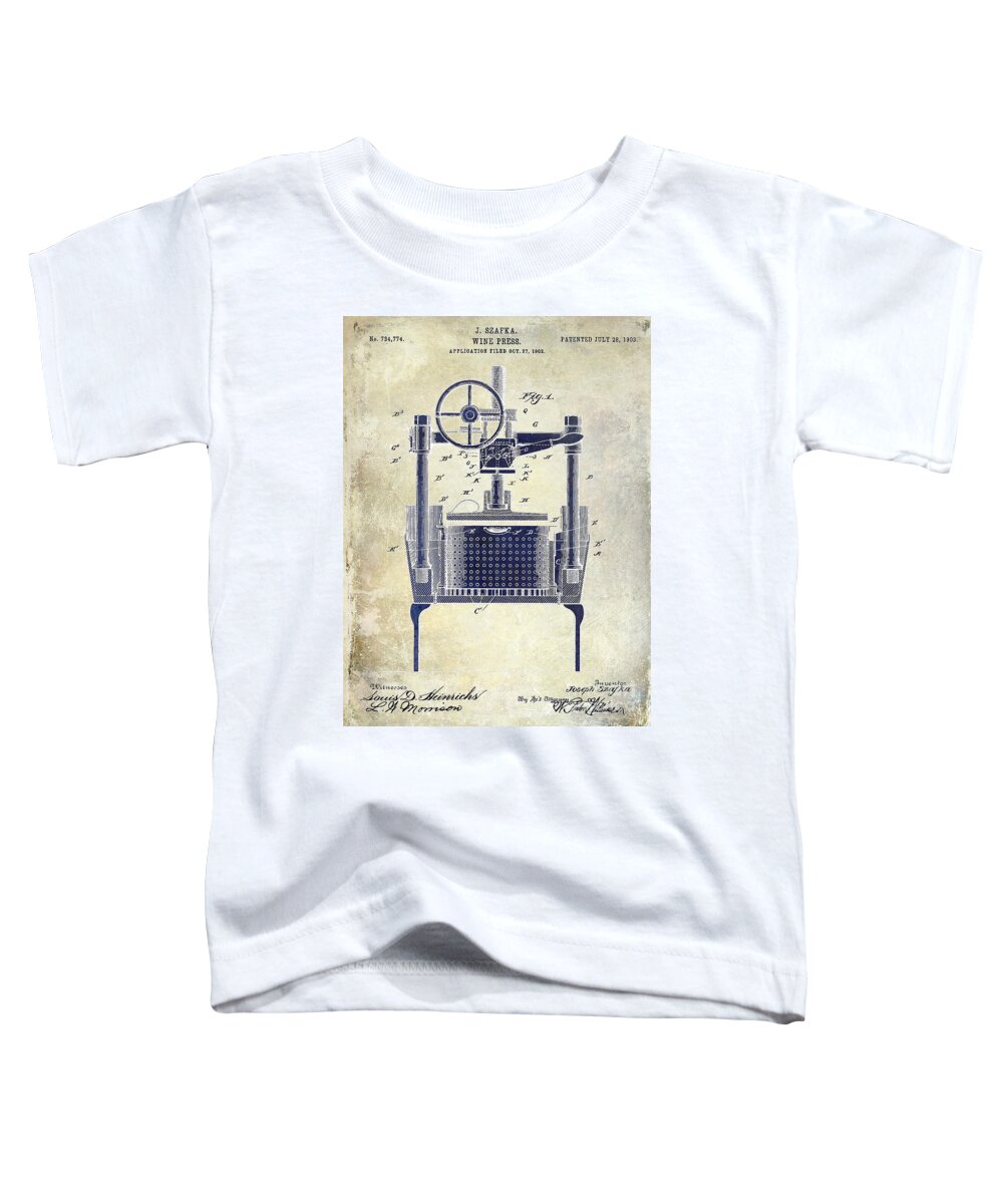 Wine Press Toddler T-Shirt featuring the photograph 1902 Wine Press Patent Drawing 2 Tone by Jon Neidert