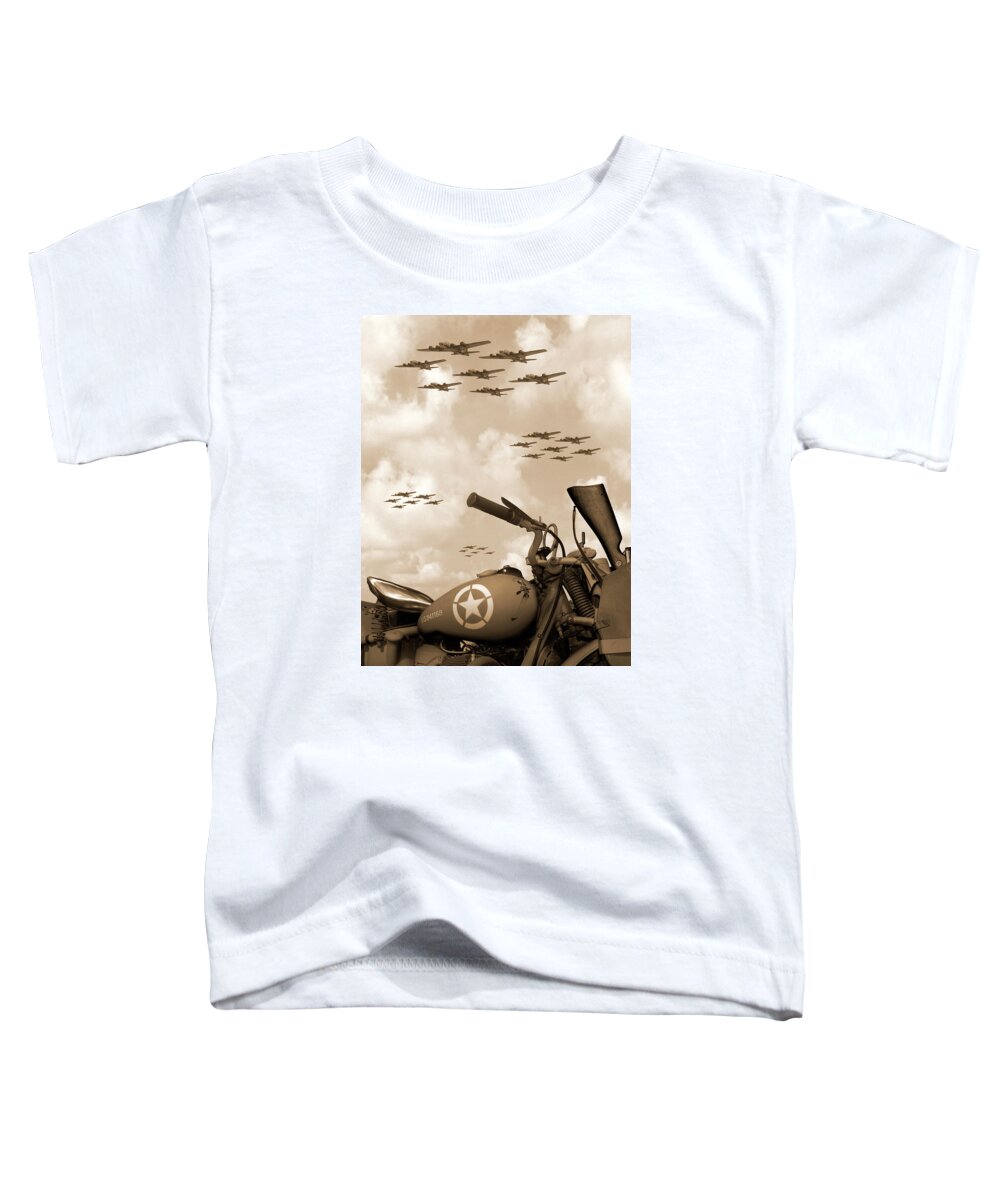 Warbirds Toddler T-Shirt featuring the photograph 1942 Indian 841 - B-17 Flying Fortress' by Mike McGlothlen