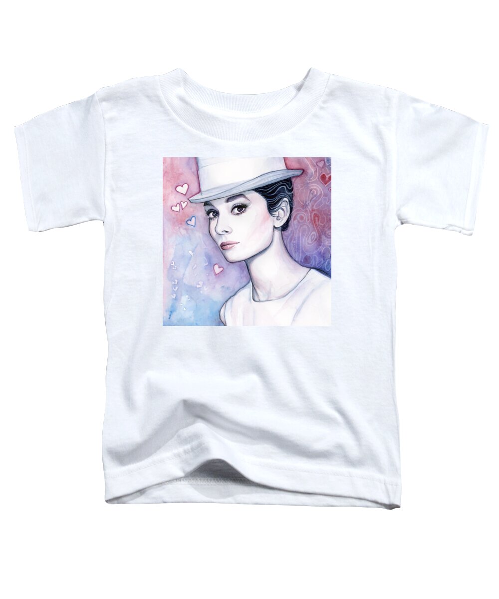 Audrey Toddler T-Shirt featuring the painting Audrey Hepburn Fashion Watercolor #2 by Olga Shvartsur