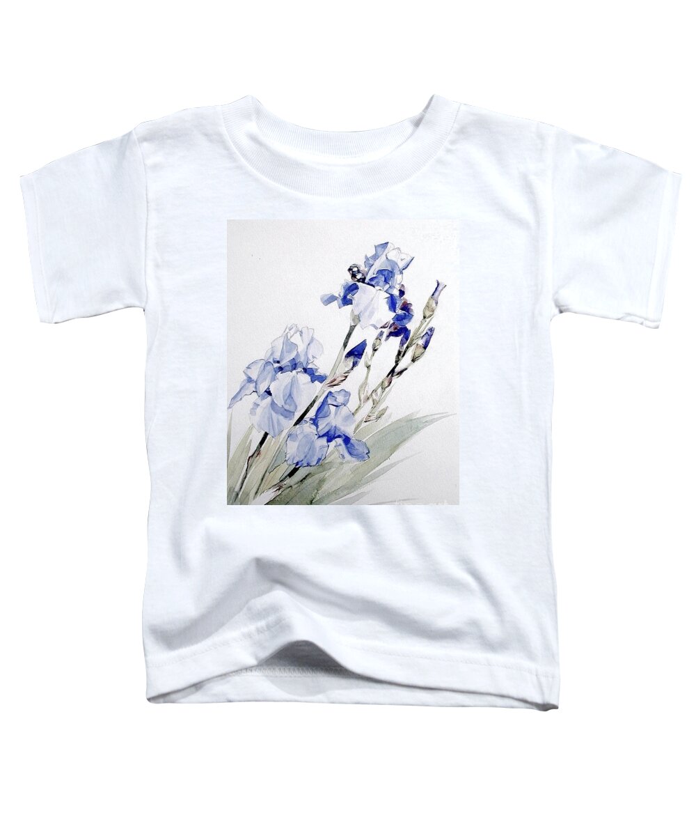 Greta Corens Watercolors Toddler T-Shirt featuring the painting Blue Irises by Greta Corens