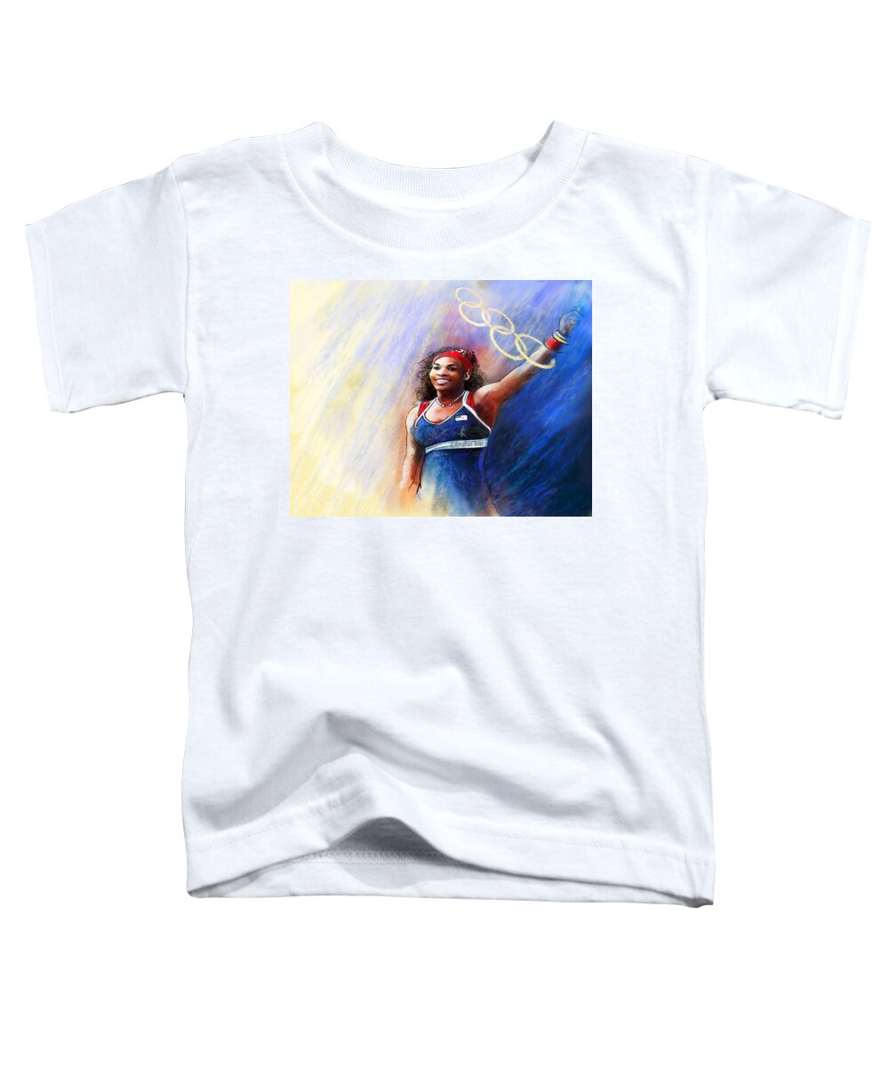Sports Toddler T-Shirt featuring the painting 2012 Tennis Olympics Gold Medal Serena Williams by Miki De Goodaboom