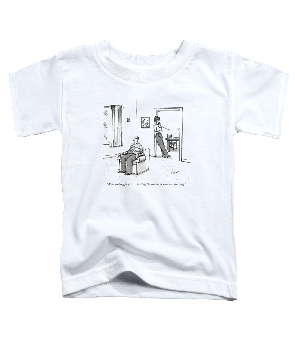 Relationships Problems Couch Potatoes Couple Toddler T-Shirt featuring the drawing We're Making Progress - He Set Off The Motion by Tom Cheney