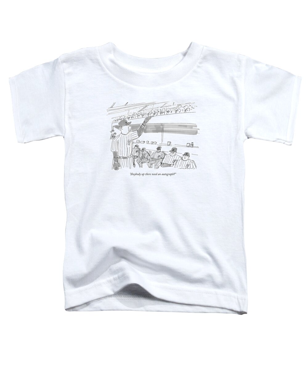 Sports Entertainment Majors Major League Celebrities

(baseball Player Shouts Into The Stands) 121063 Mcr Michael Crawford Toddler T-Shirt featuring the drawing Anybody Up There Need An Autograph? by Michael Crawford