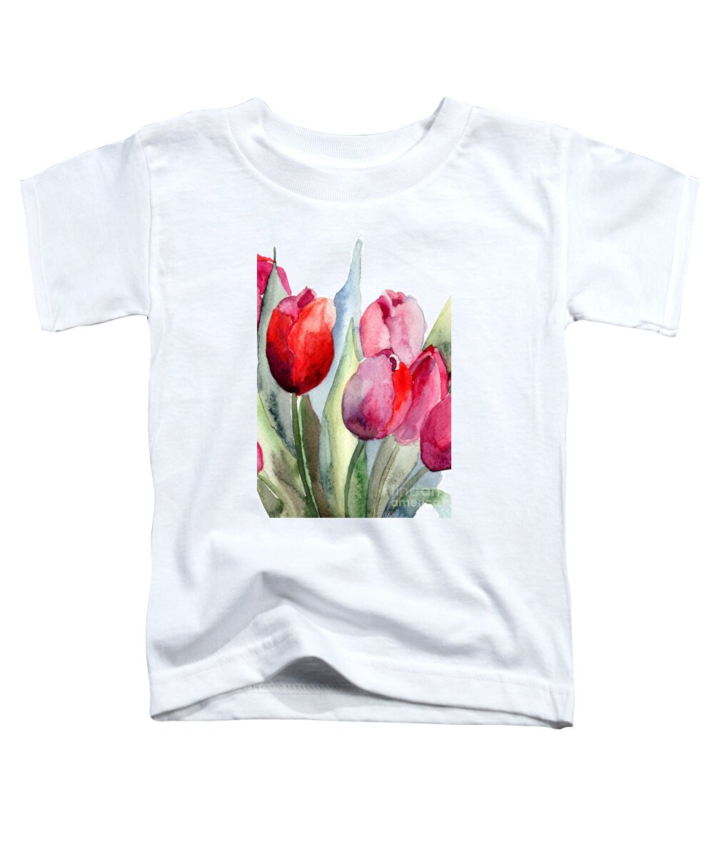 Backdrop Toddler T-Shirt featuring the painting Tulips flowers #7 by Regina Jershova