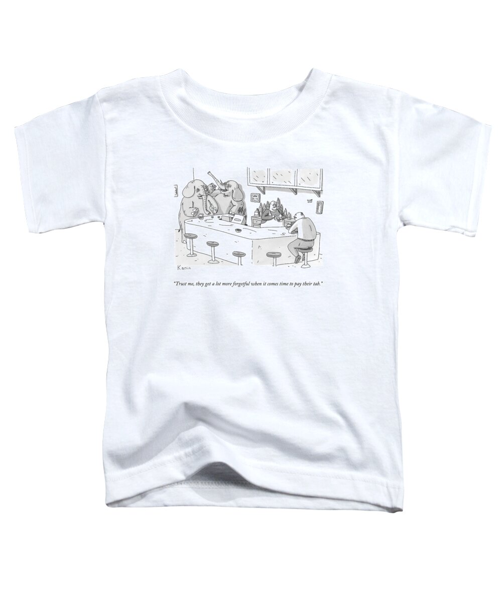 Elephants Toddler T-Shirt featuring the drawing A Bartender Speaks To A Man Sitting In A Bar by Zachary Kanin