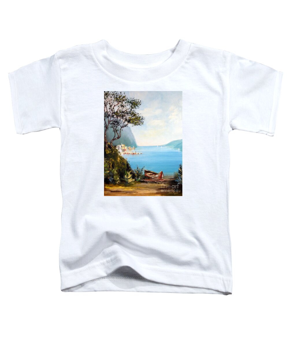 Lee Piper Toddler T-Shirt featuring the painting A Boat On The Beach by Lee Piper