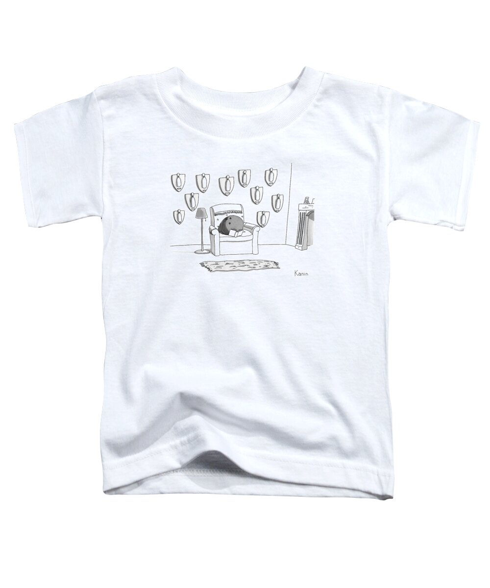 Captionless Bowling Toddler T-Shirt featuring the drawing A Bowling Ball Sits In A Chair by Zachary Kanin