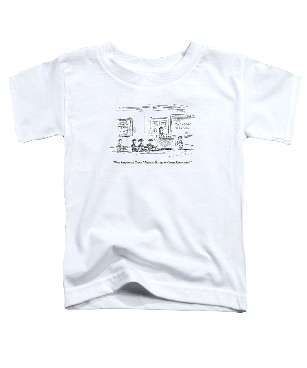 School Toddler T-Shirt featuring the drawing A Boy Reads A Report On His Summer Vacation by Barbara Smaller