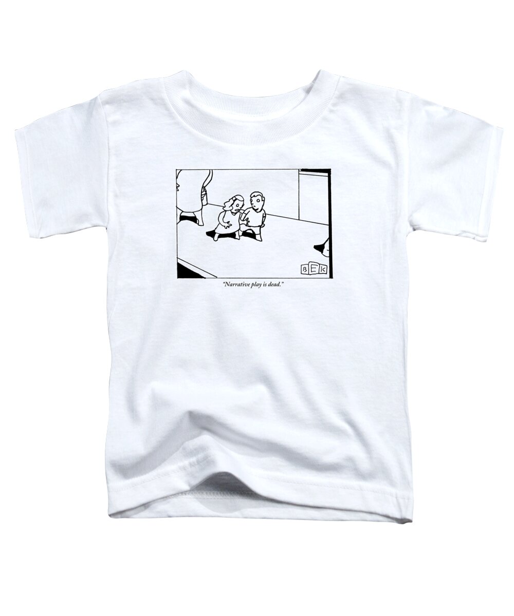Children Toddler T-Shirt featuring the drawing A Boy Speaks To A Girl As They Walk by Bruce Eric Kaplan