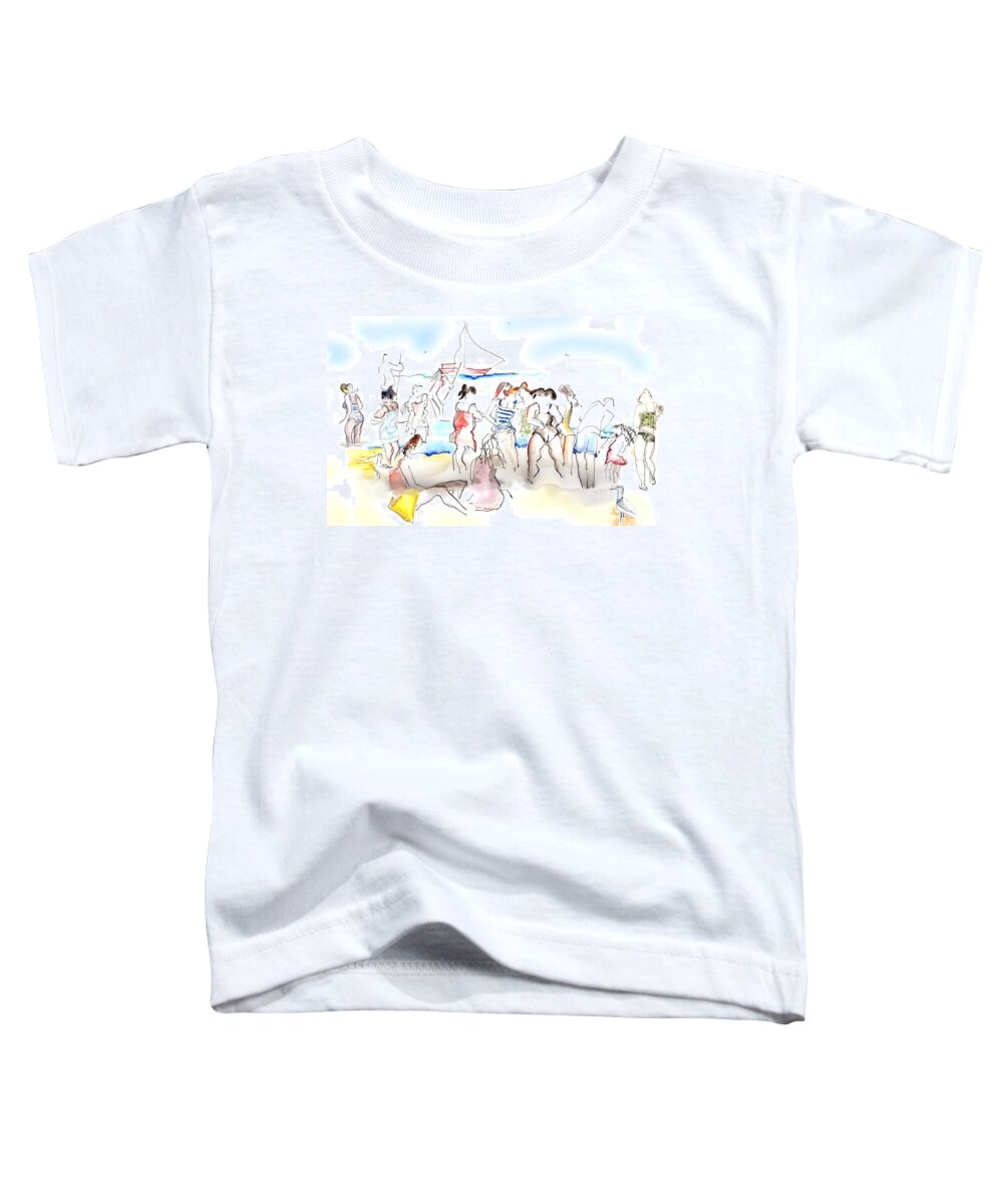 Beach Toddler T-Shirt featuring the painting A Busy Day at the Beach by Carolyn Weltman