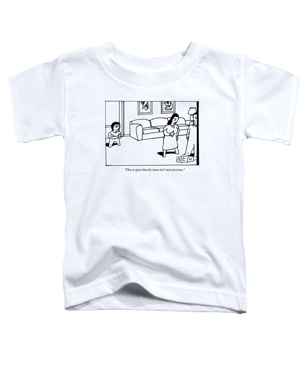 #condenastnewyorkercartoon Toddler T-Shirt featuring the drawing A Child Angrily Crosses His Arm As His Parents by Bruce Eric Kaplan