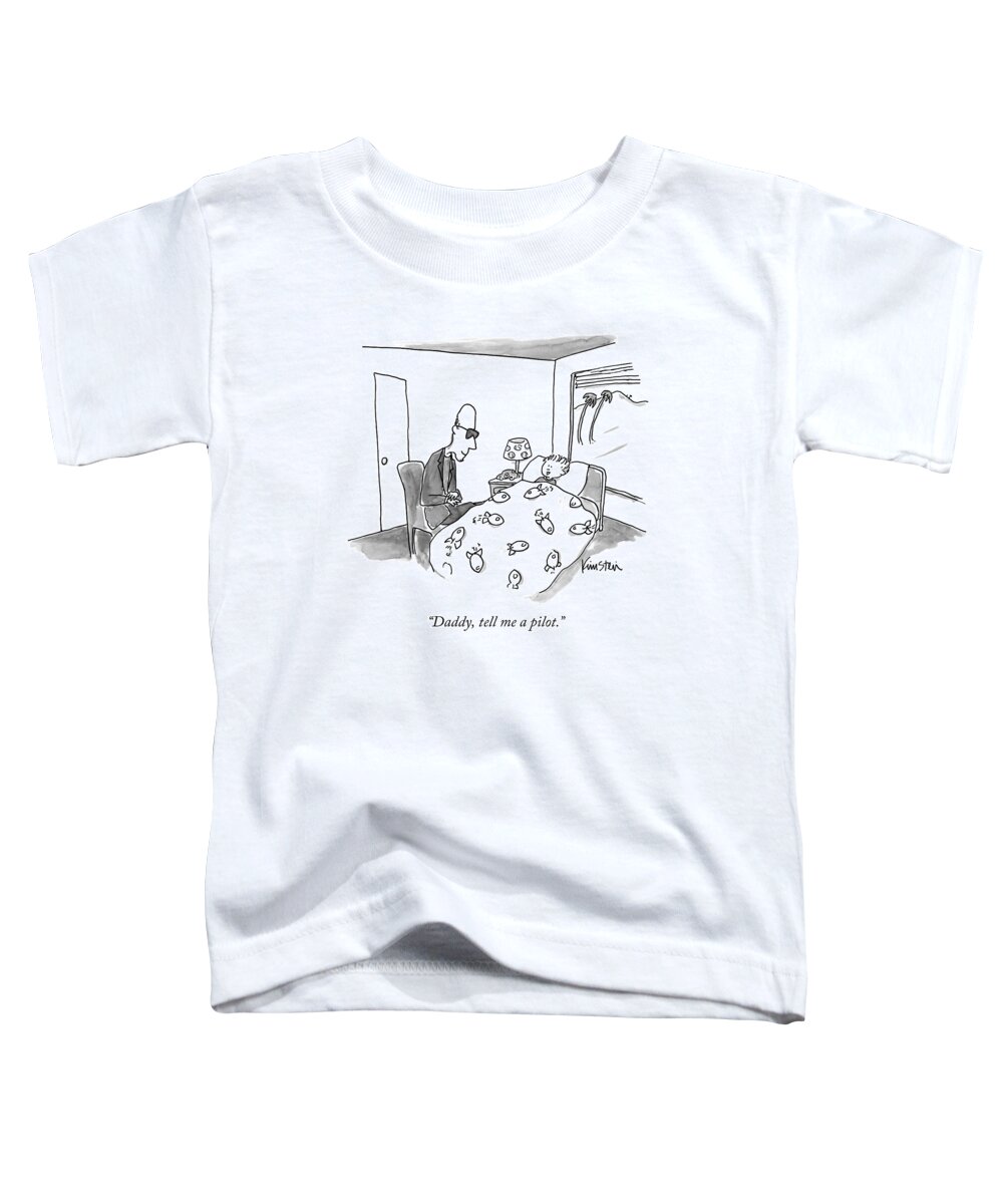 Bedtime Story Toddler T-Shirt featuring the drawing A Child Gets Tucked In By Her Bald by Ken Krimstein