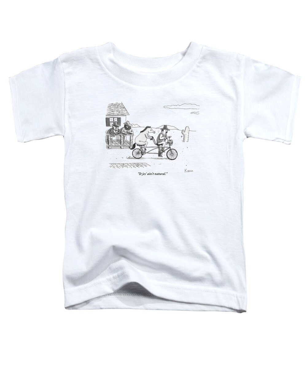 Bicycles Toddler T-Shirt featuring the drawing A Cowboy And His Horse Ride A Tandem Bike by Zachary Kanin