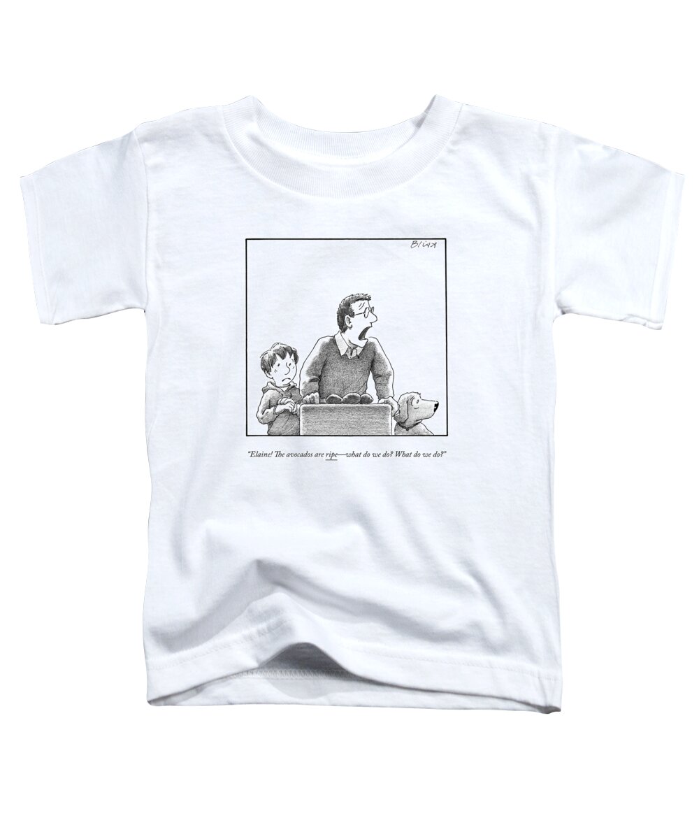 Food Toddler T-Shirt featuring the drawing A Father, Son, And Dog All Worry At The Sight by Harry Bliss