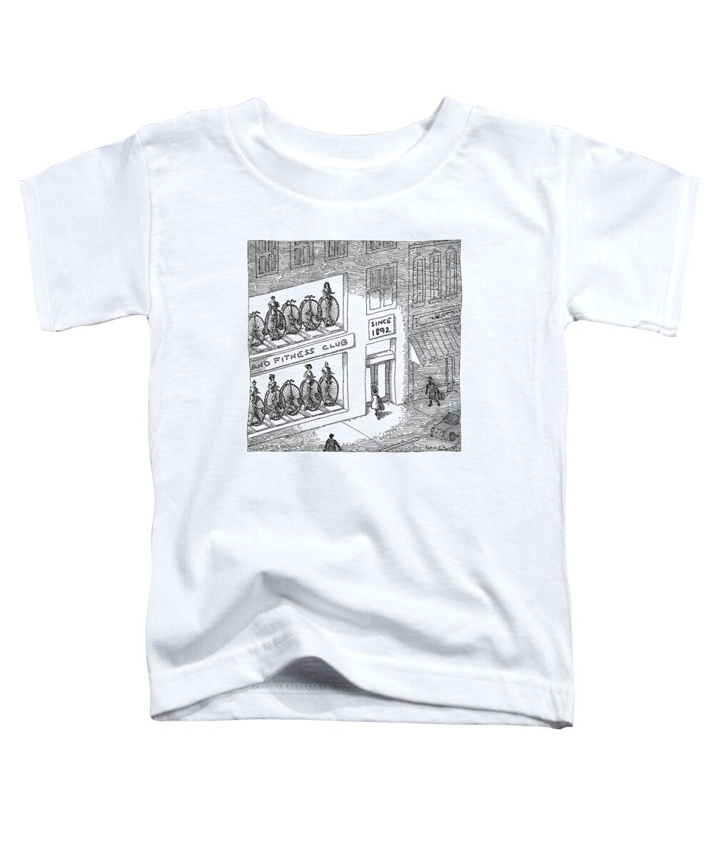 Captionless Bicycle Toddler T-Shirt featuring the drawing A Fitness Club With Sign by John O'Brien