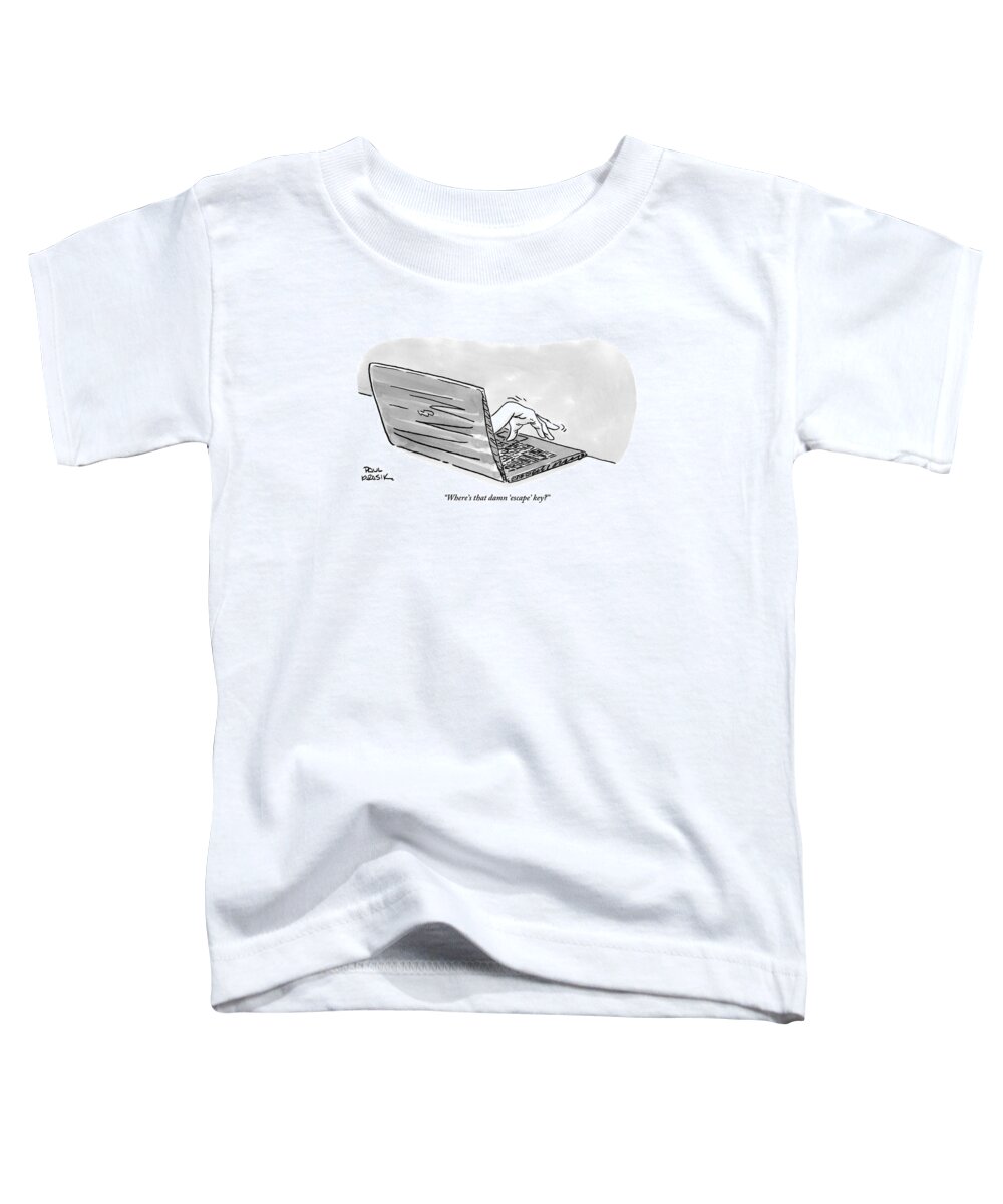 Hand Toddler T-Shirt featuring the drawing A Hand Reaches Out From Laptop Screen by Paul Karasik