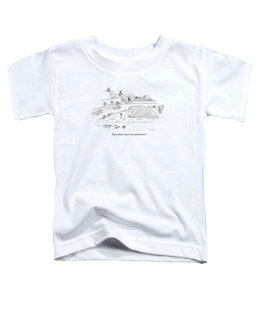 Swimming Toddler T-Shirt featuring the drawing A Kid Is In A Swimming Pool With A Whale by Michael Maslin