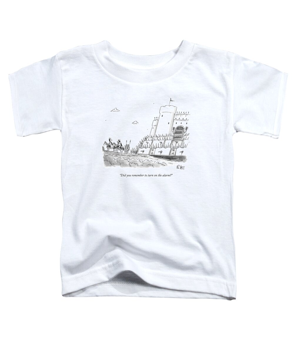 Kings Toddler T-Shirt featuring the drawing A King And Queen Sit On Horses Outside Of A Large by Christopher Weyant