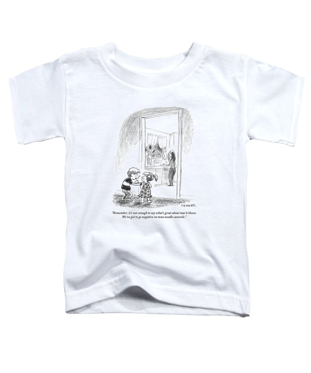 Children-eating Toddler T-Shirt featuring the drawing A Little Boy Speaks To A Little Girl by Pat Byrnes