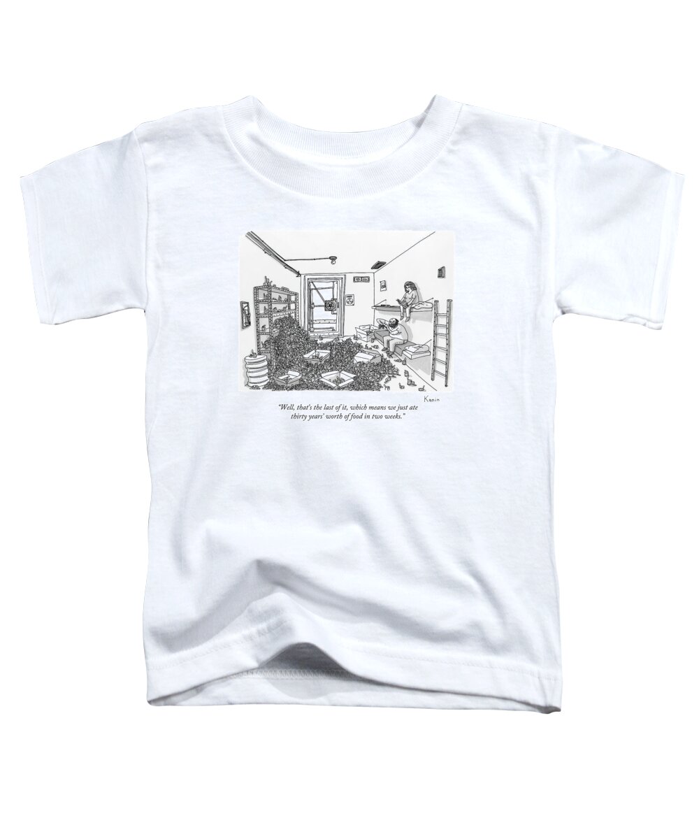 Food Toddler T-Shirt featuring the drawing A Man And A Woman Sit On Beds Against A Wall by Zachary Kanin