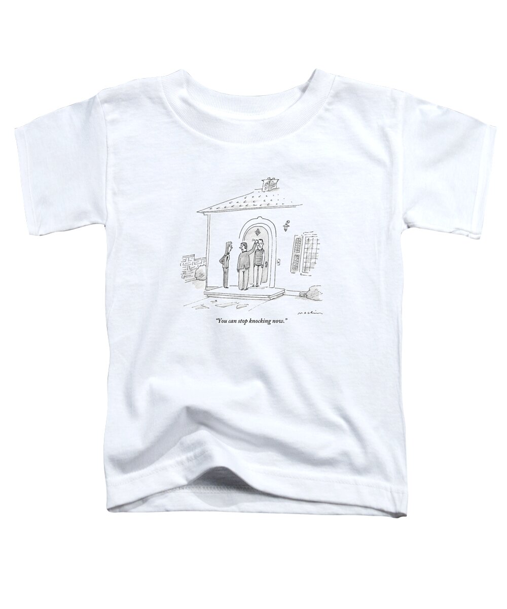 Doorbell Toddler T-Shirt featuring the drawing A Man And His Wife Knock On Their Neighbor's Door by Michael Maslin