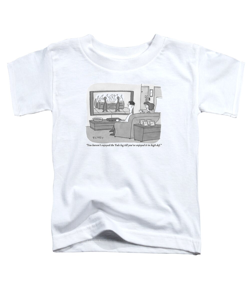 Tv Toddler T-Shirt featuring the drawing A Man And Woman Sit On A Couch Facing An by Peter C. Vey