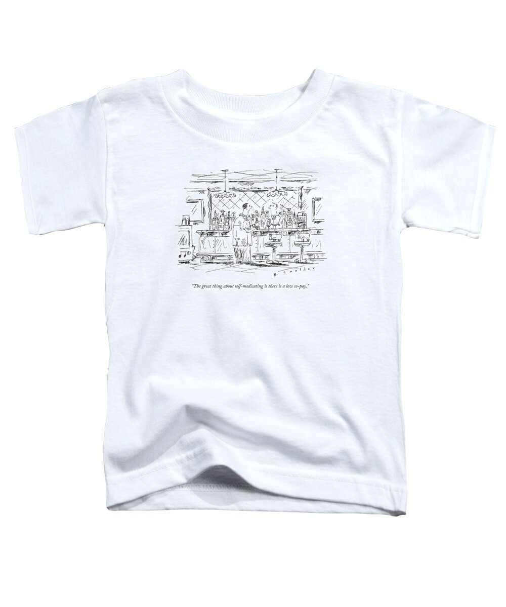 Drinking Toddler T-Shirt featuring the drawing A Man At A Bar Talking To The Bartender by Barbara Smaller